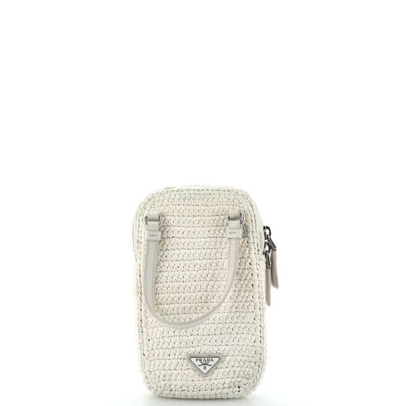 Prada Zip Phone Holder Crossbody Bag Raffia White - Picture 3 of 13